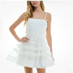 City Studio White Tiered Spaghetti-Strap Mini Dress
